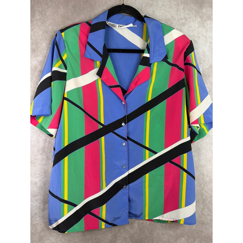 Personal Button Up Shirt Womens 12 Multicolor Abstract Geometric Vintage 80/90s